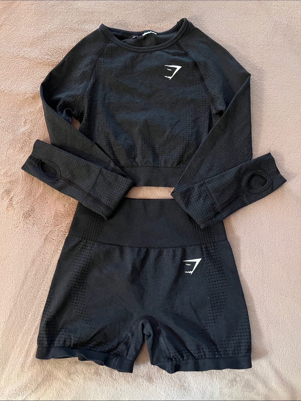 Gymshark Black Seamless Long Sleeve Crop Top & High-Waisted Shorts Set